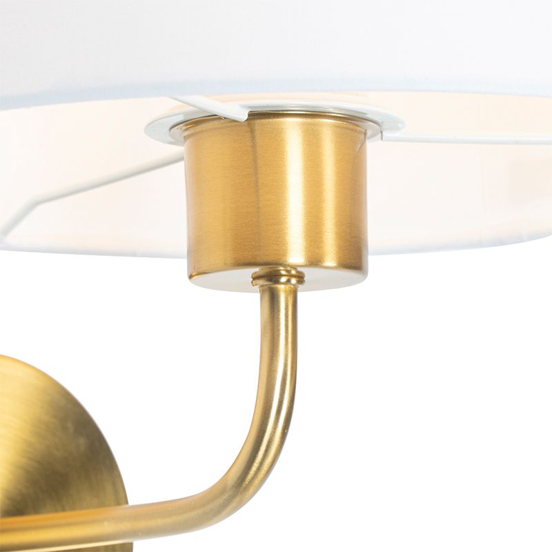 Klassieke wandlamp goud stoffen kap wit - Cas