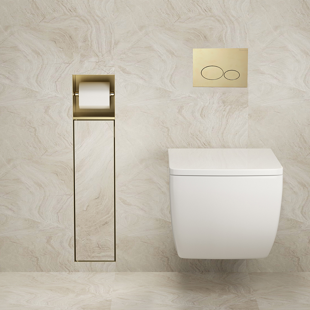 Mueller Gold inbouw toiletrol en borstelhouder betegelbaar messing geborsteld