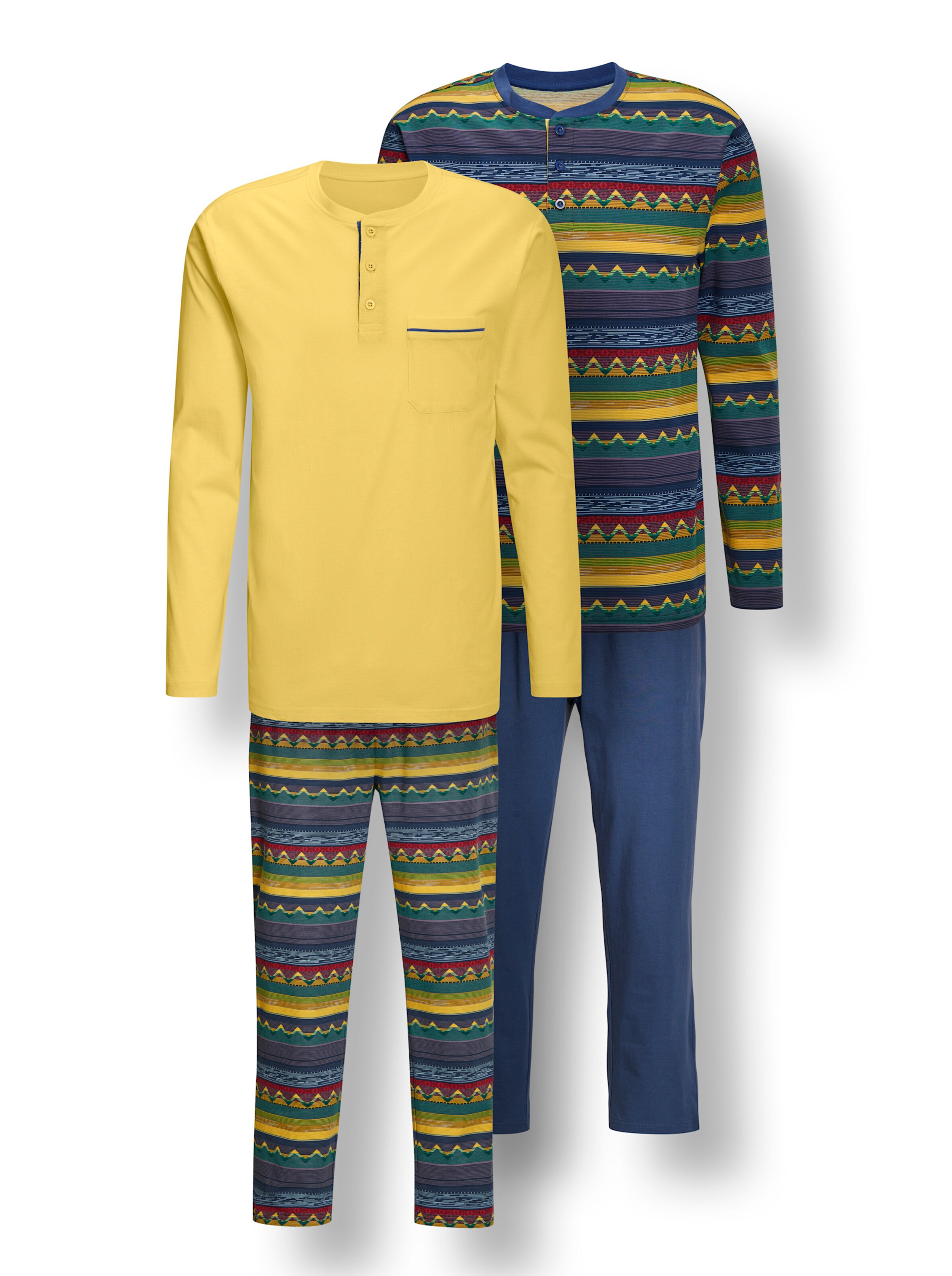 wäschepur men Schlafanzüge in gelb + jeansblau
