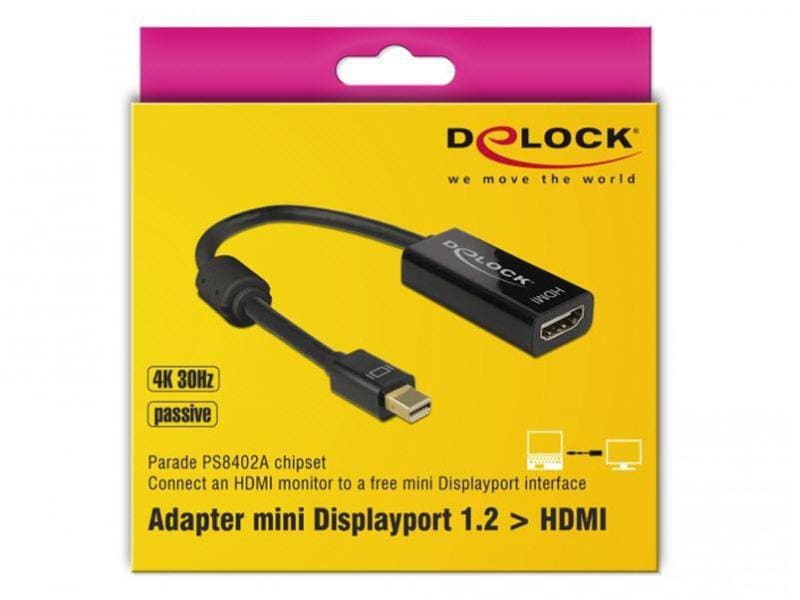 Delock Adapter Mini-Displayport – HDMI passiv, 4K, schwarz HDMI zu Mini Displayport Adapter, 20 cm, schwarz