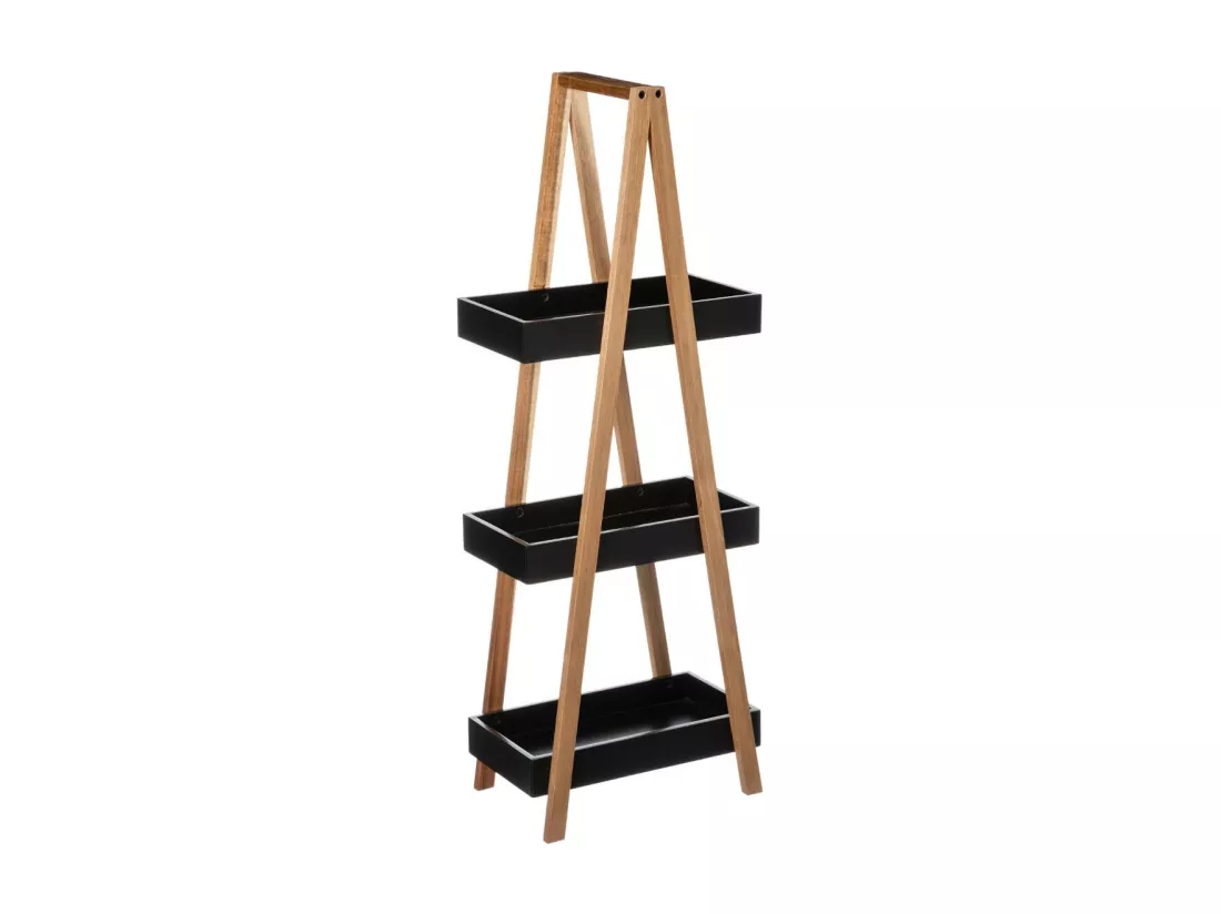 Étagère de rangement Desserte 3 niveaux en Bambou et bois Noir H 82 cm