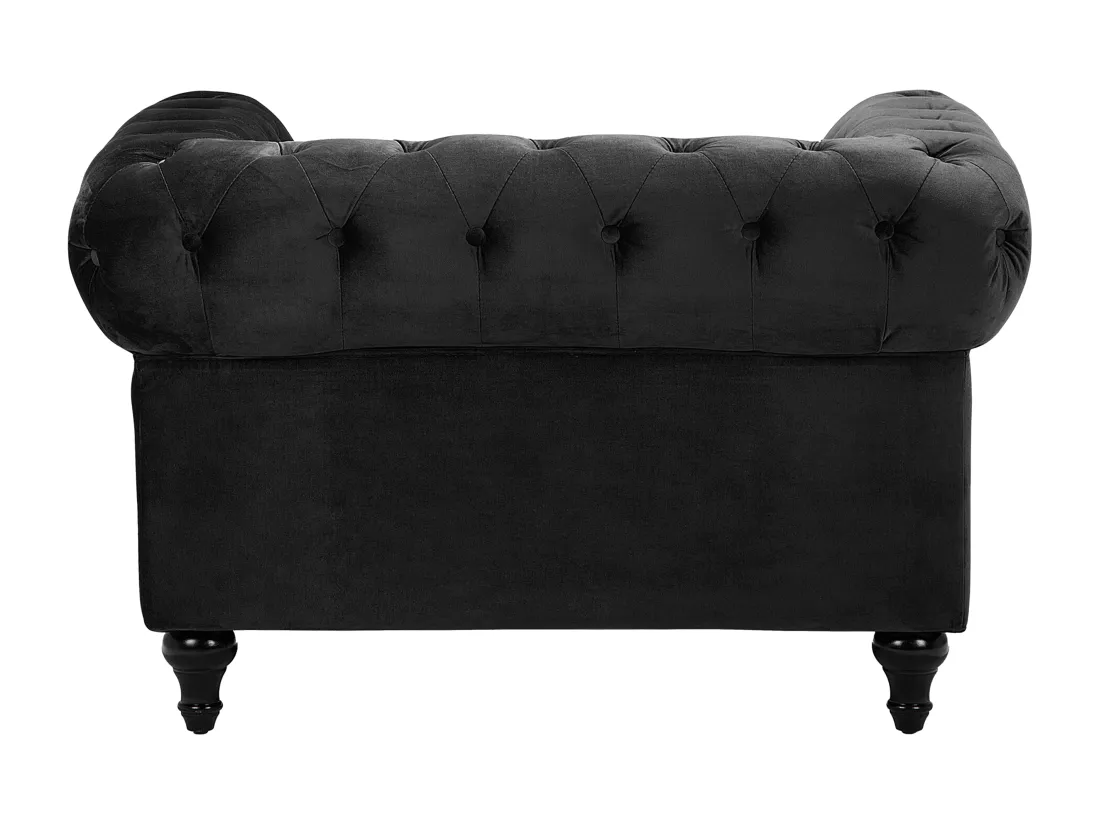 Ensemble canapé et fauteuil en velours noir 4 places CHESTERFIELD