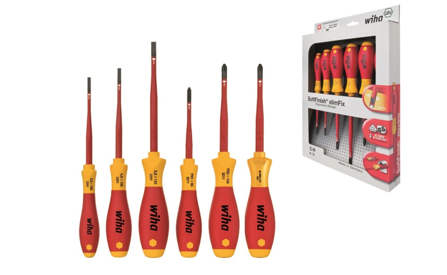Wiha 3201 K6 01 6-delige SoftFinish slimFix VDE Schroevendraaierset - Sleuf/Philips/Pozidrive