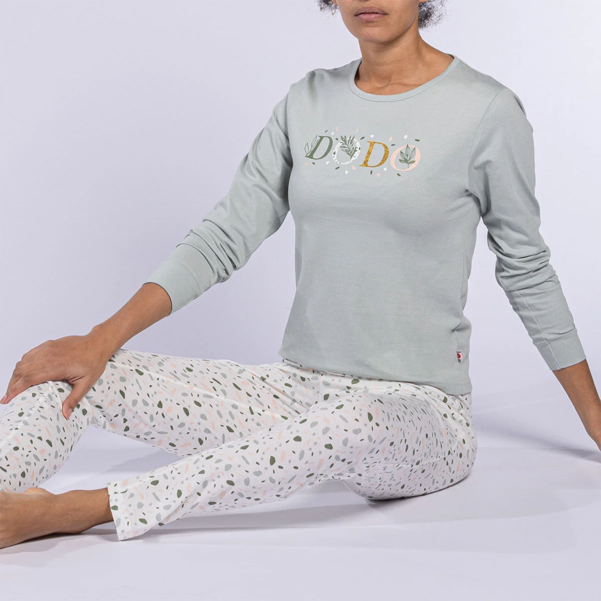 Pyjama femme TERRE vert clair/imprimé