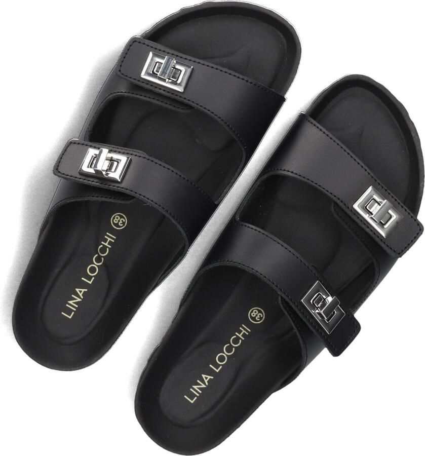 LINA LOCCHI Slippers Dames Led 2 Band Slipper Maat: 38 Materiaal: Leer Kleur: Zwart