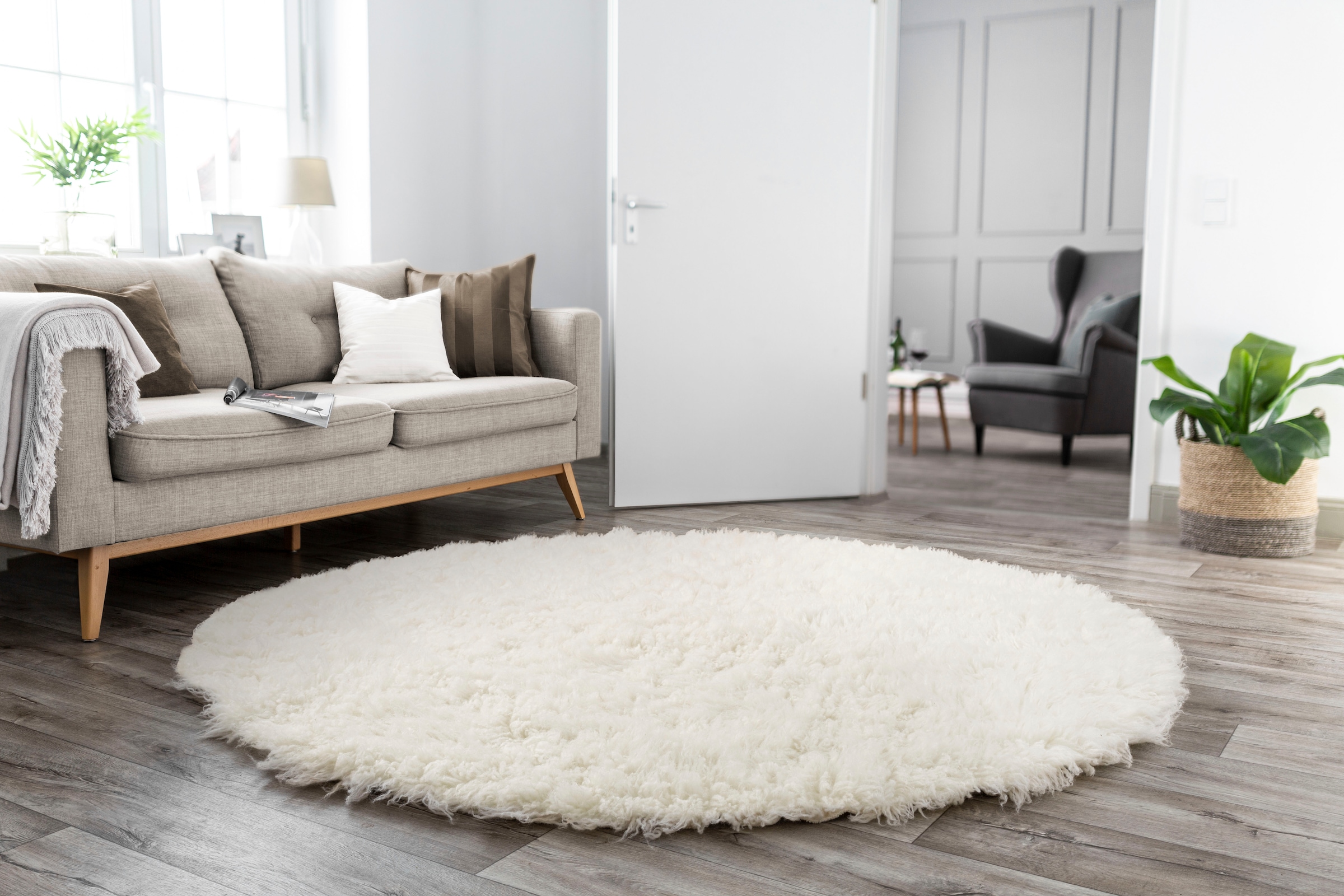THEKO Wollteppich »FLOKOS 1250« rund 40 mm Höhe original griechischer Flokati, Hochflor, Uni-Farben, reine Wolle