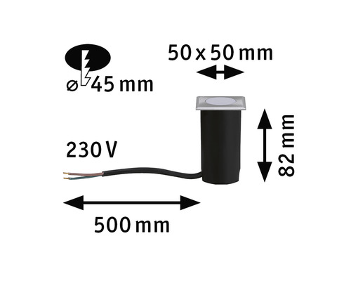 Paulmann inbouw vloerlamp IP67 vierkant 2W 60 lm 3000K warm wit 50x50mm Huis geborsteld roestvrij staal 230V