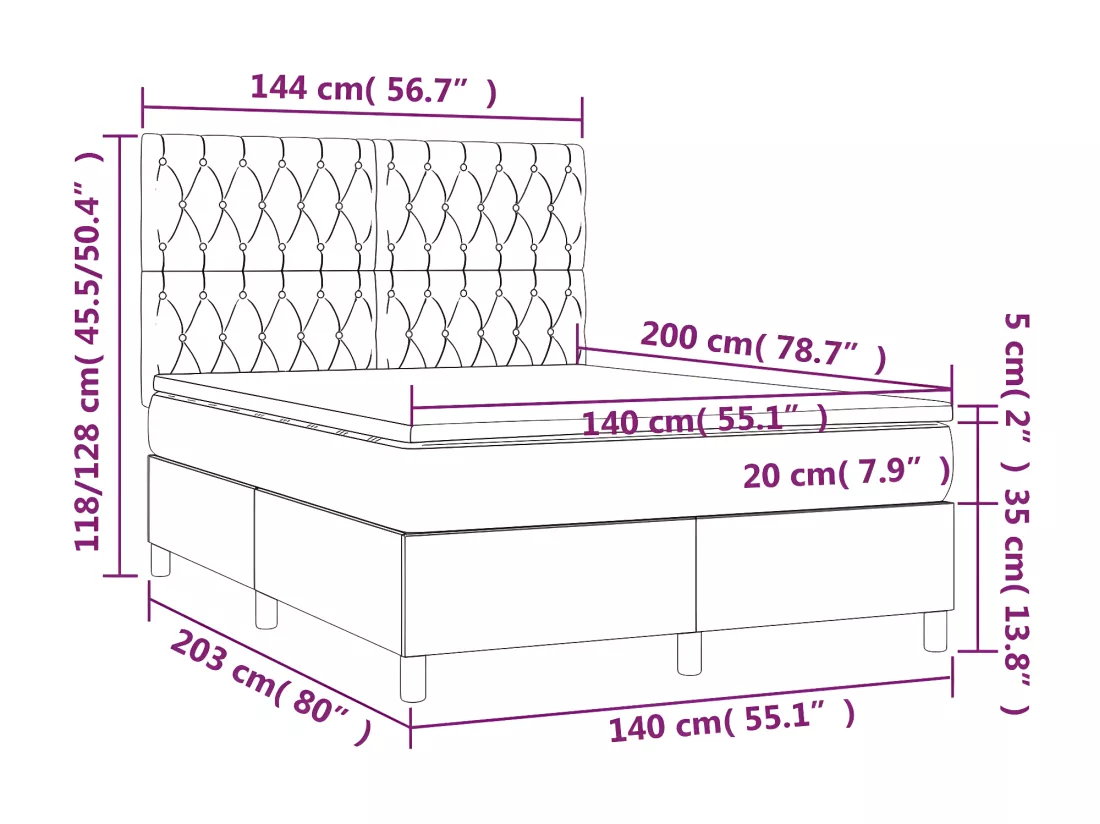 Sommier tapissier matelas et LED Vert foncé 140x200 cm Velours