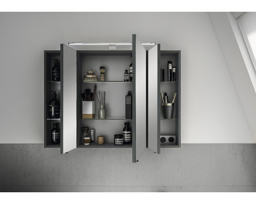 Spiegelkast serie 6005 Sprint 98 x 17 x 70,3 cm grafiet structuur horizontaal 3-deurs LED IP 20