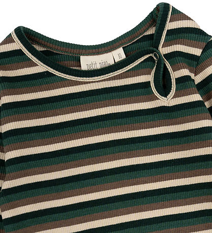 Petit Piao Body l/æ - Rib - Modal - Emerald Green/Multi Stripe