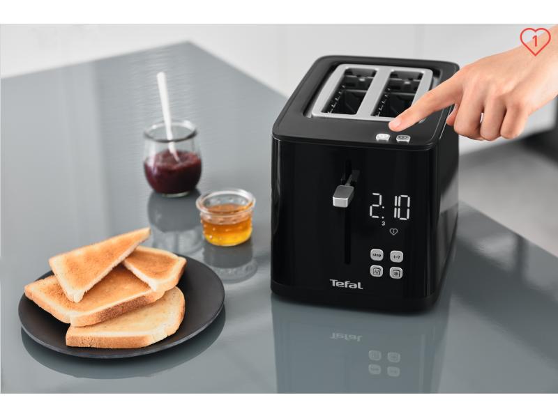 Tefal Toaster Smart'n Light Schwarz Moderner 2-Scheiben-Toaster mit Digitaldisplay