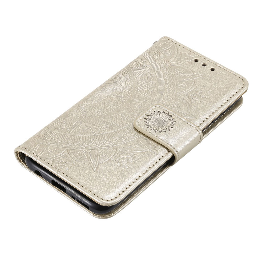 Samsung Galaxy A40 Leder Tasche Wallet - Mandala Flowers Imprint - Hellblau
