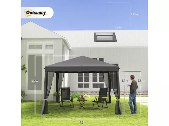 Tonnelle gazebo en acier et en 420d tissu oxford - 3x3m 9 m² - avec rideaux - 2 portes fermeture éclair