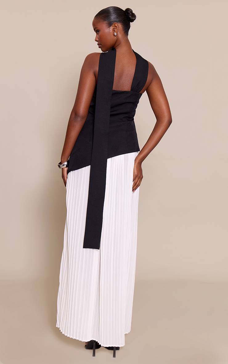 Noir Robe Maxi À Jupe Plissée Contrastante