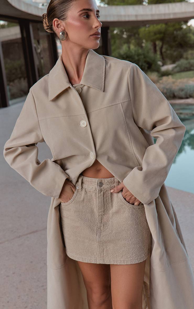 Ecru Manteau Long En Synthétique À Boutons