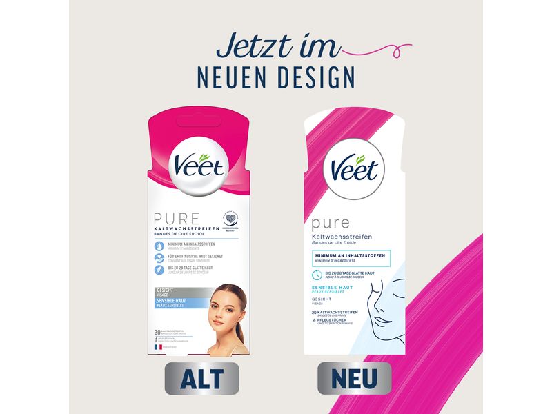 Veet Kaltwachsstreifen Gesicht Sensible Haut 20 Stück Praktische Kaltwachsstreifen mit spezieller Gel Formel und Mandelöl