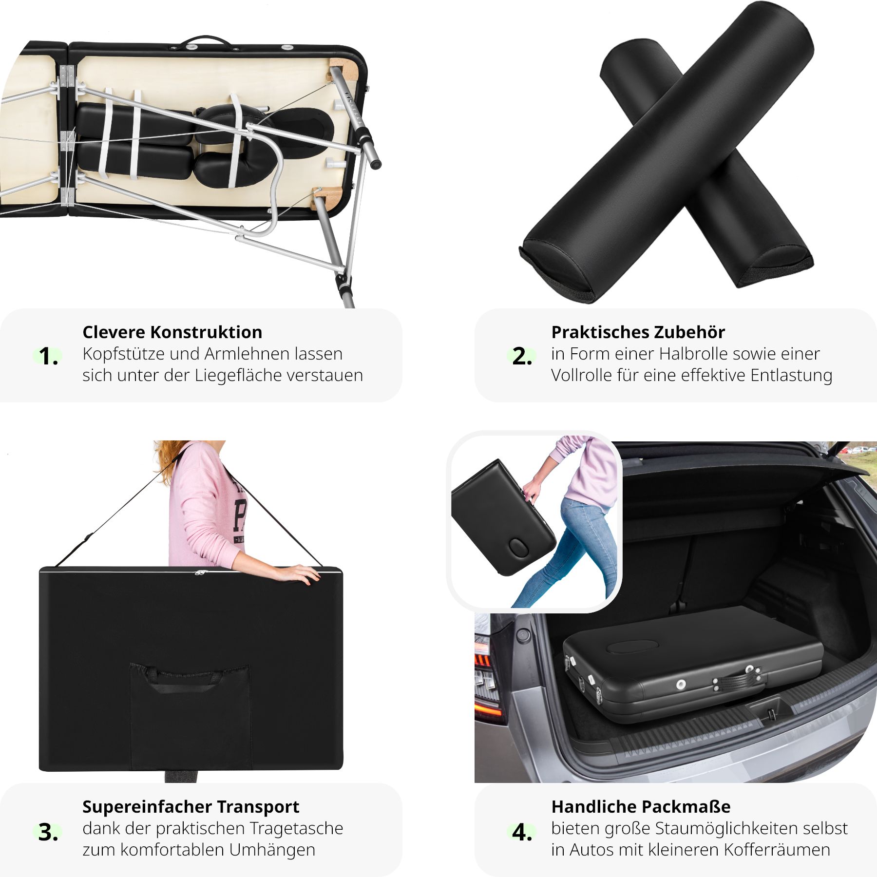 tectake® 3 Zonen Massageliege, inklusive Lagerungsrollen und Tragetasche, klappbar und höhenverstellbar, 210 x 95 x 63 - 89 cm