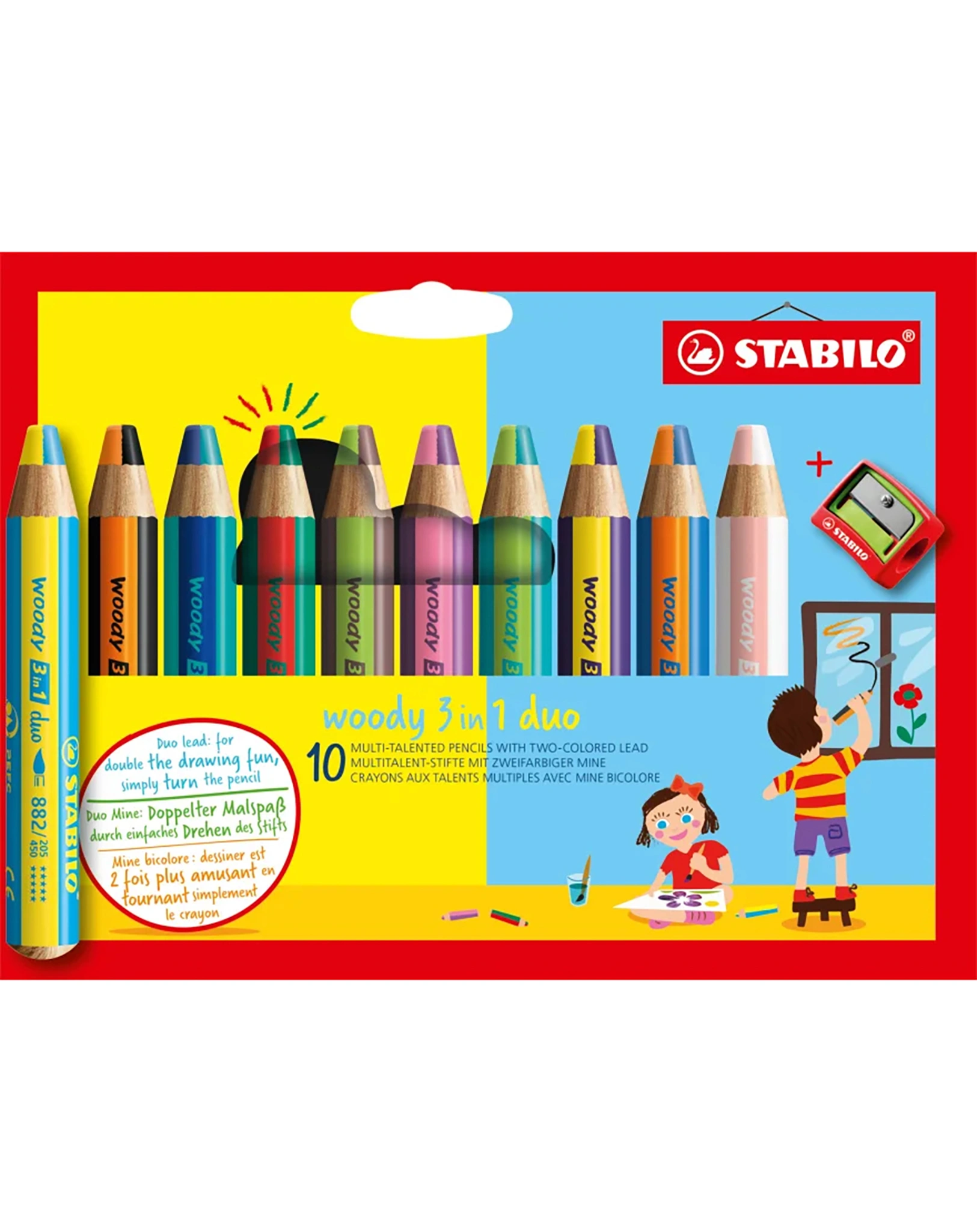 Buntstift STABILO® woody 3in1 duo 10er-Set mit Spitzer