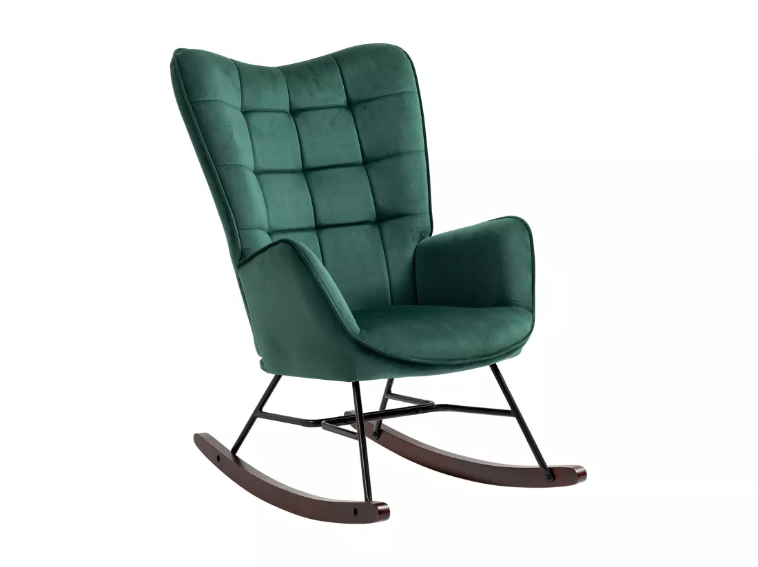 MEUBLES COSY FUNKEL Fabric Grey Rock Fauteuil à Bascule Allaitement Rétro Chaise Loisir et Repos en Velours avec Pieds en E' Bois Métal pour Salon, Chambre, Massif, Vert, 66x84x97cm