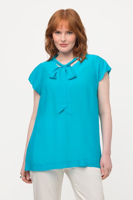 Bluse, Seidenmix, Schluppe, Stehkragen, Halbarm