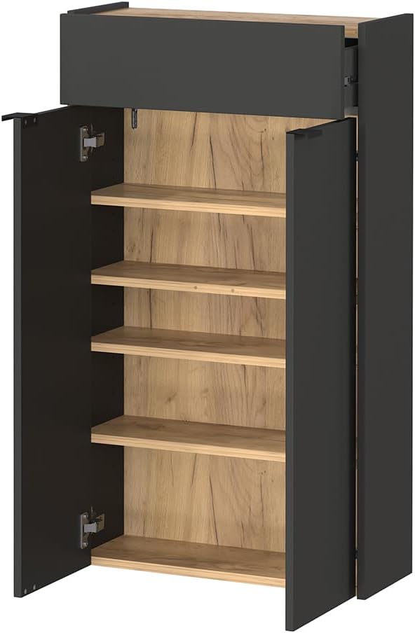 Lomadox Flurschrank Schuhschrank 56cm in grau mit Eiche ideal für schmale Flure, B/H/T ca. 56/97/22 cm