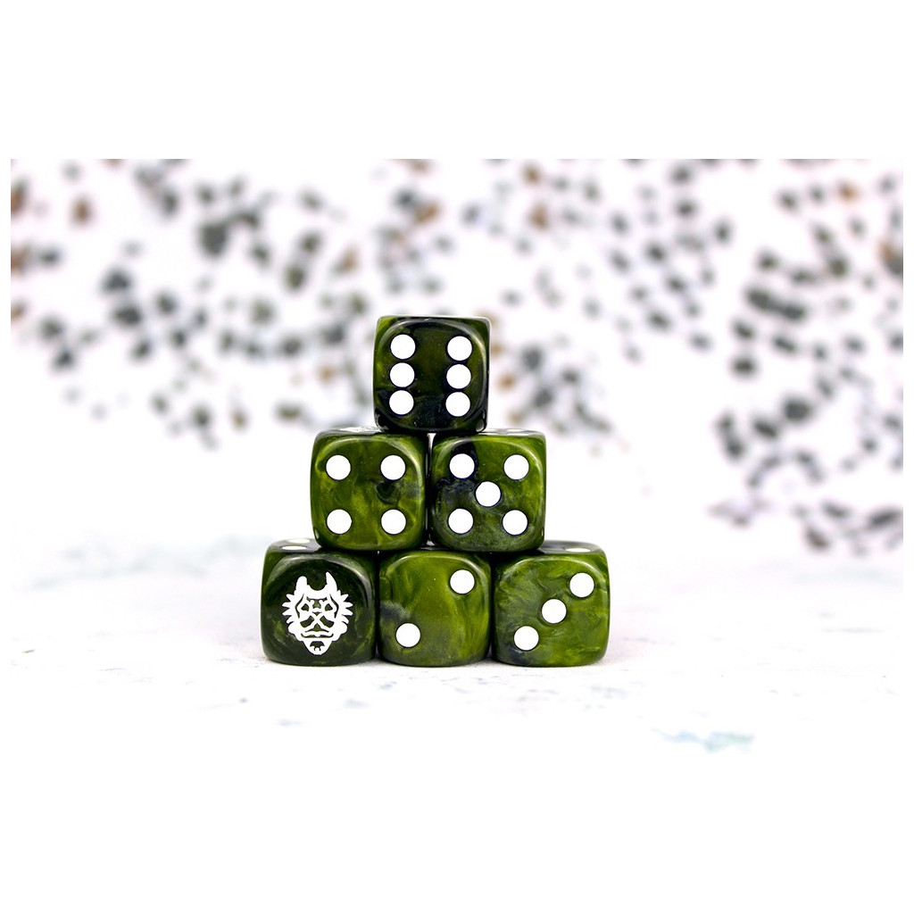 Conquest - W'adrhun - Faction Dice on Green Swirl