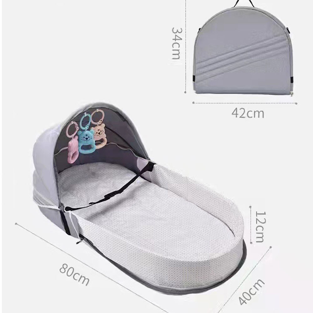 (80x40cm) Faltbares Baby Reise Bett inkl. Sonnendach / Moskito Netz - Grau / Weiss