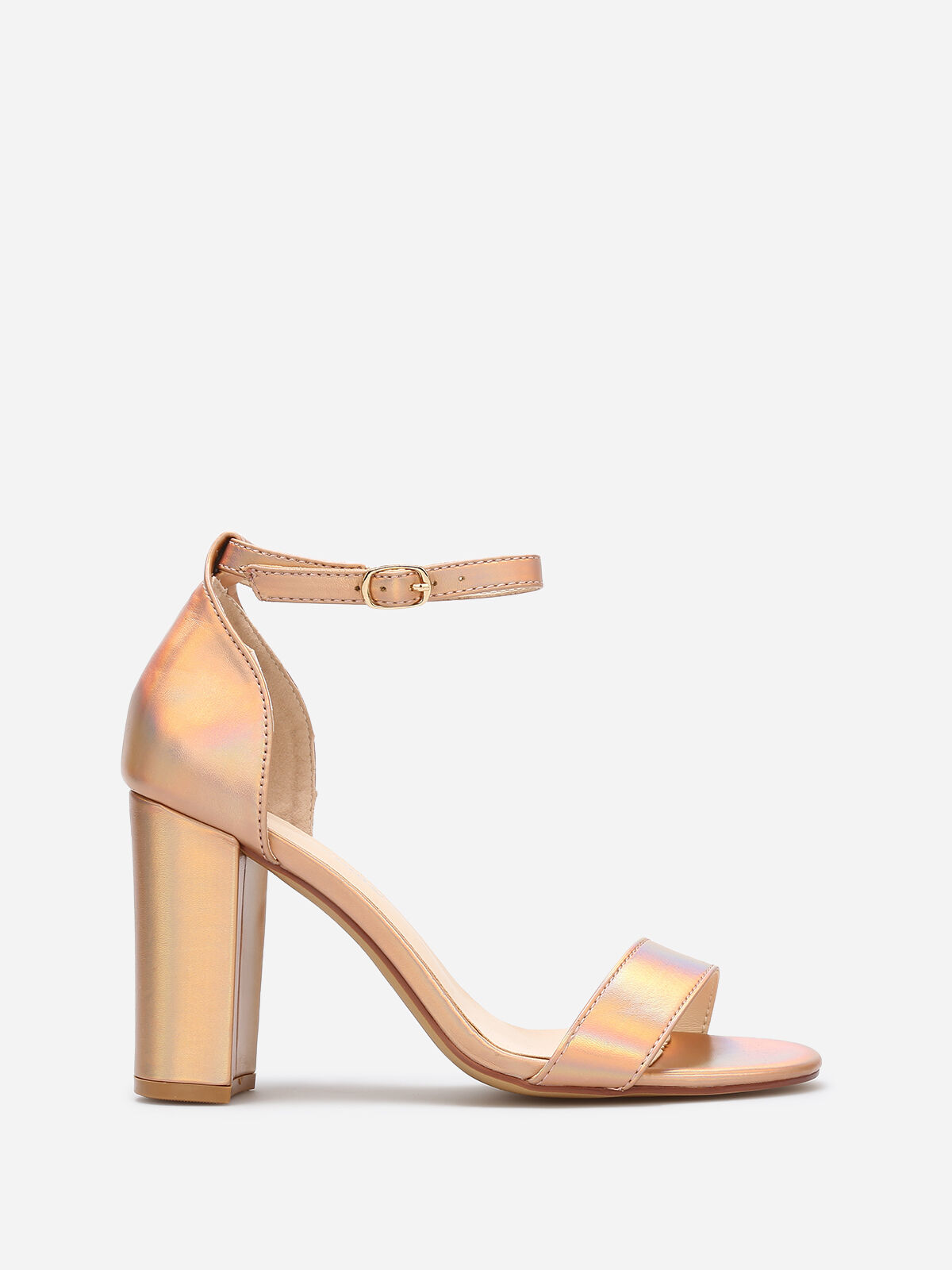 Sandales en simili à effet irisé- Doré rose