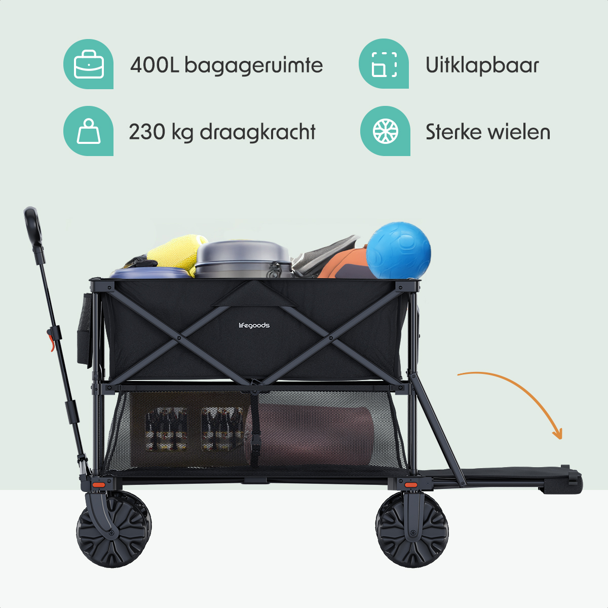 LifeGoods Dubbele 400L bolderkar - Black