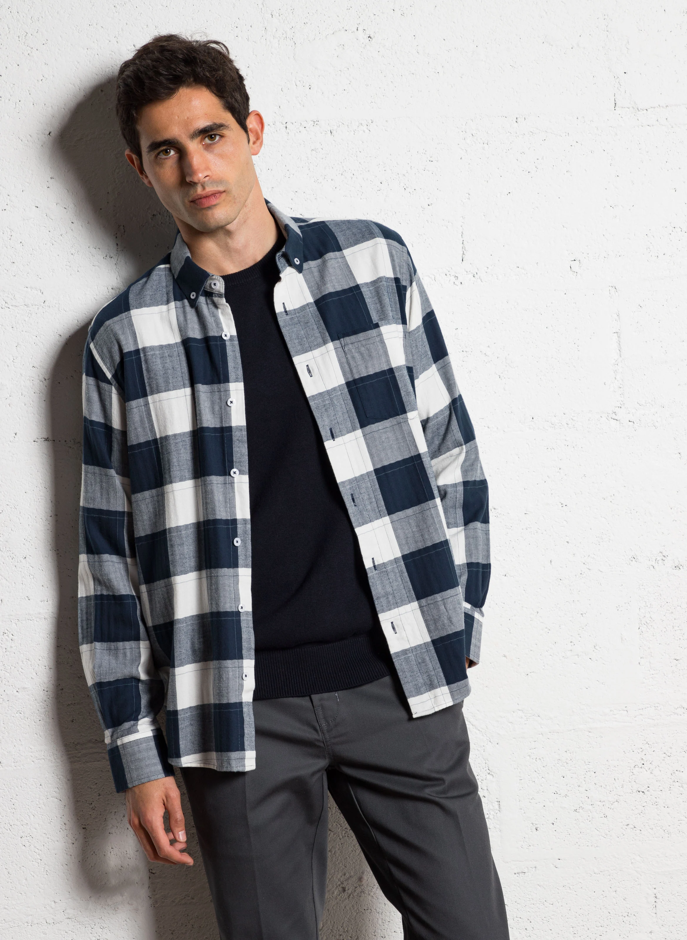 Pull droit en laine mélangée | Bleu