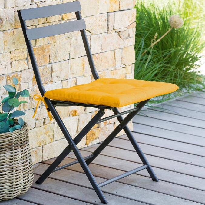 Galette de chaise carrée 4 points KORAI Jaune moutarde