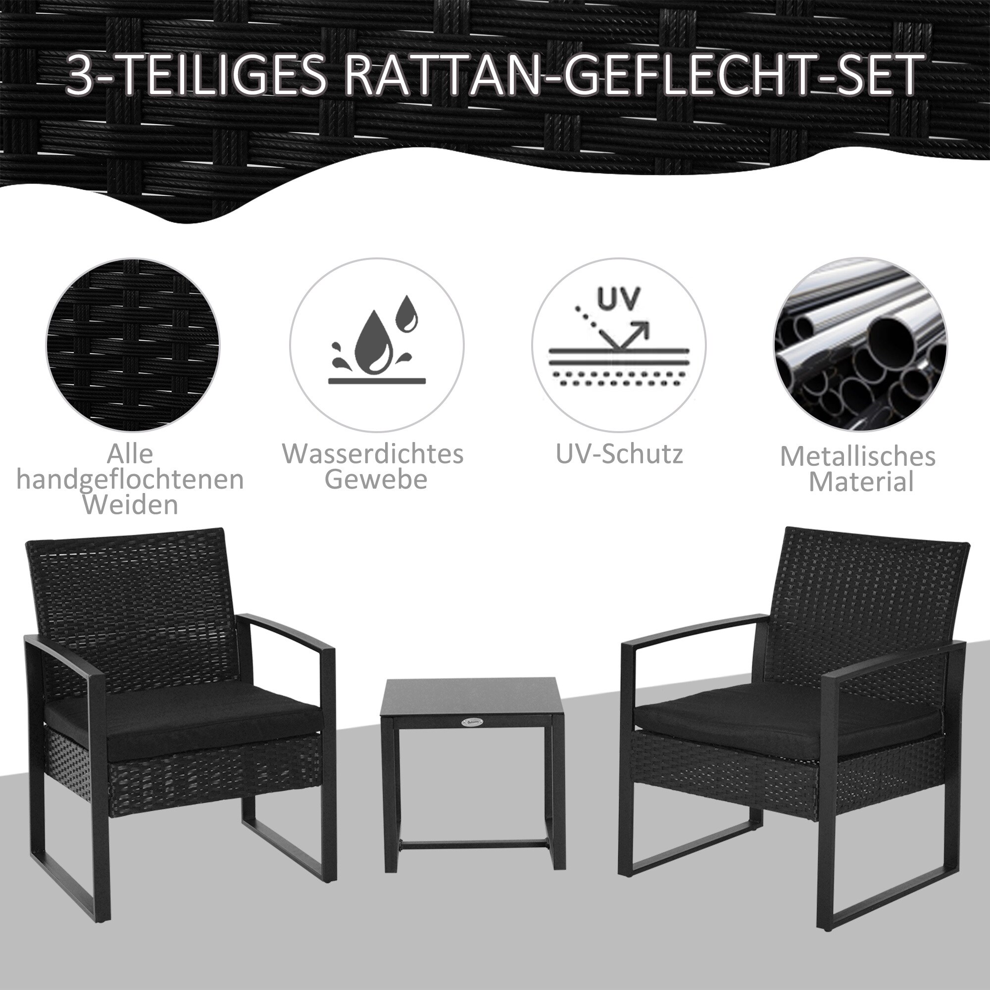 Outsunny Polyrattan Sitzgruppe als 5-tlg. Set