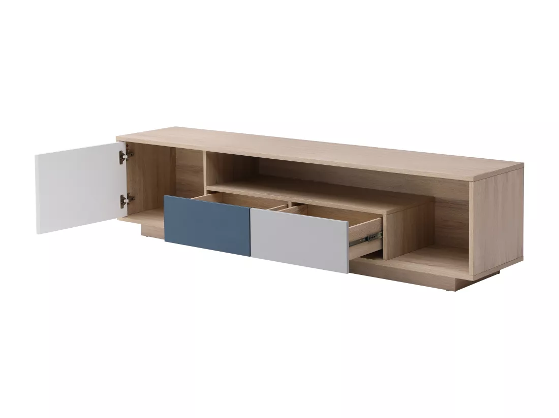 Meuble TV avec 1 porte, 2 tiroirs et 1 niche - Multicolore - FILUTIA
