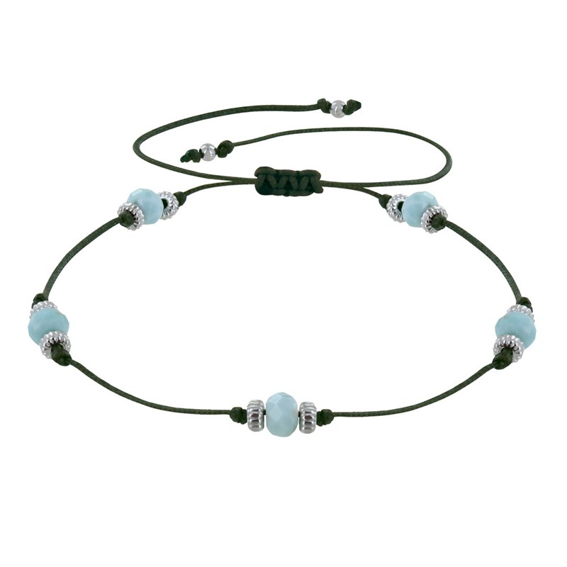 Bracelet Lien Cinq Perles Facettées de Larimar - Vert kaki