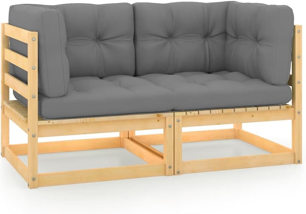 vidaXL Gartensofa 2-Sitzer, Gartenmöbel 2 Ecksofa mit Kissen, Modular Sofa Lounge Sitzgruppe für Garten Terrasse Balkon, Loungemöbel, Kiefer Massivholz