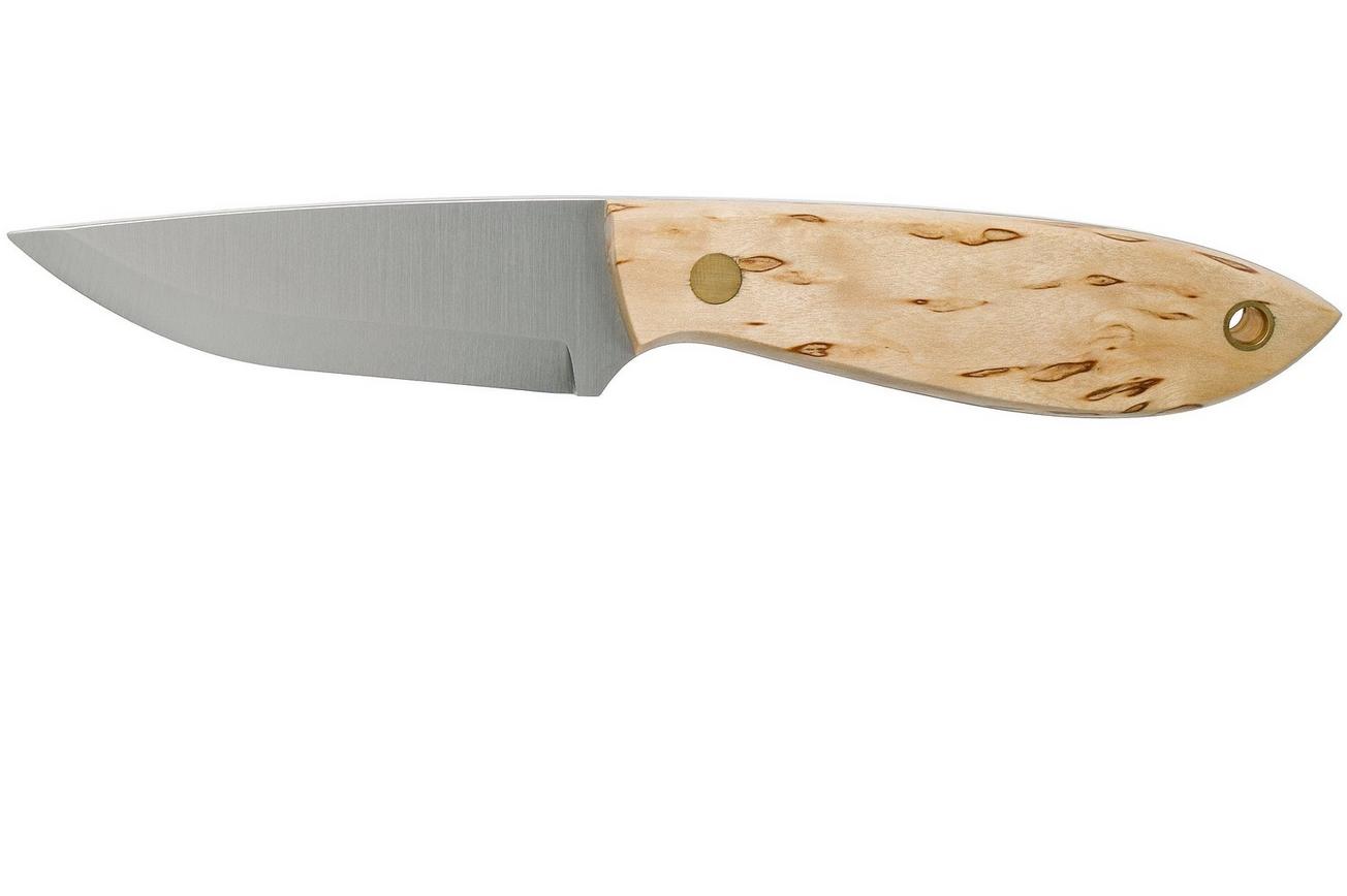 Brisa Bobtail 80 Curly birch handle, 12C27 scandi, lederen sheath 9949