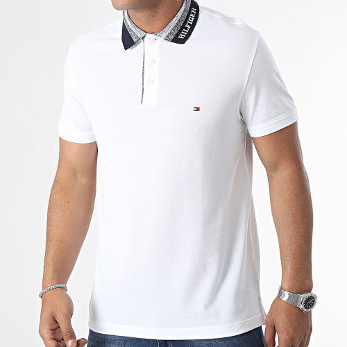 Polo Manches Courtes Slim Mouline Contrast 1679 Blanc