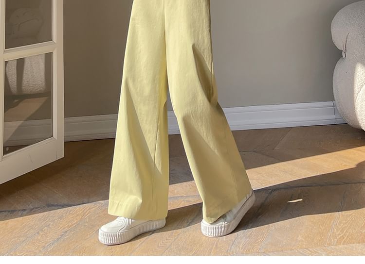 hollybunbur - High Rise Plain Wide Leg Pants
