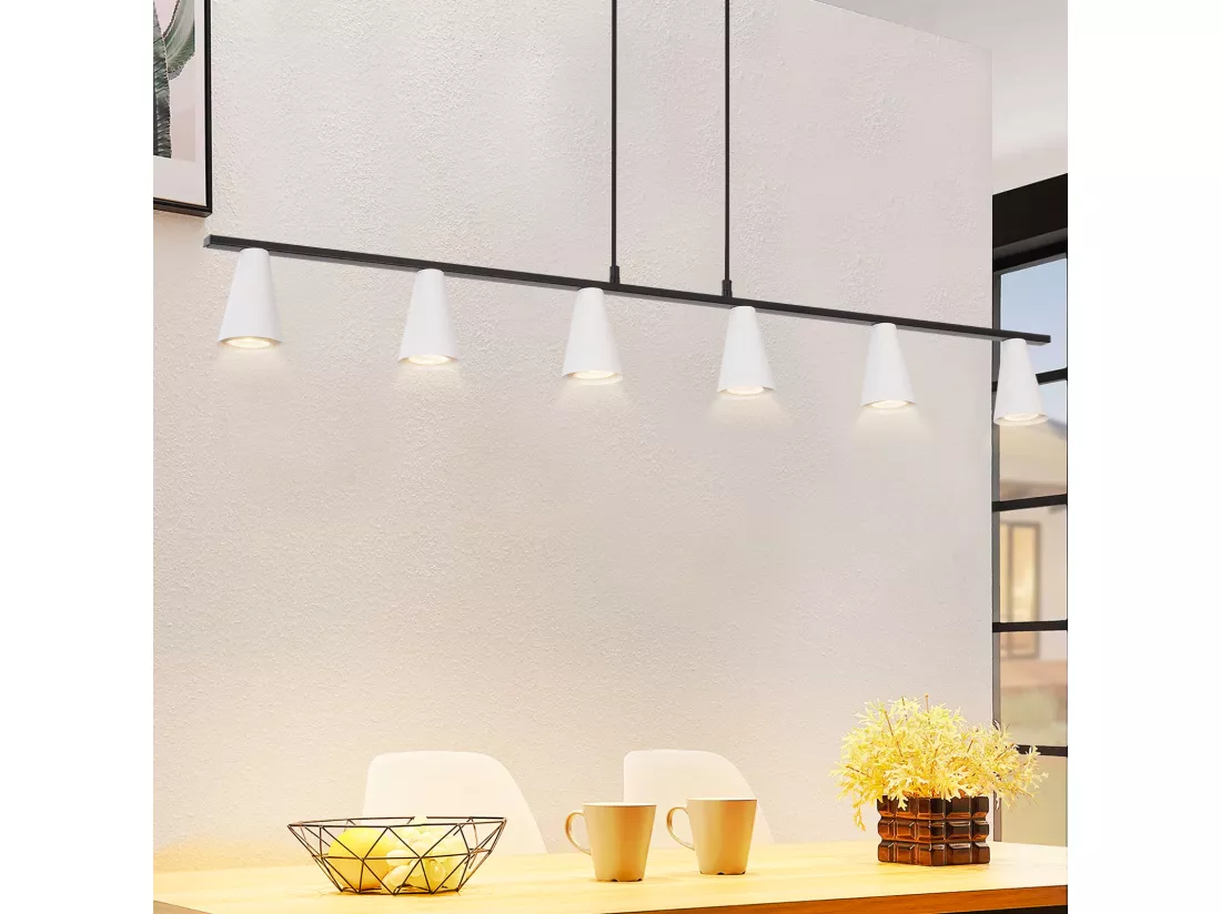 NETTLIFE Suspension table à manger lampe suspendue 6 ampoules - lampe de table à manger suspendue blanc moderne noir GU10 métal