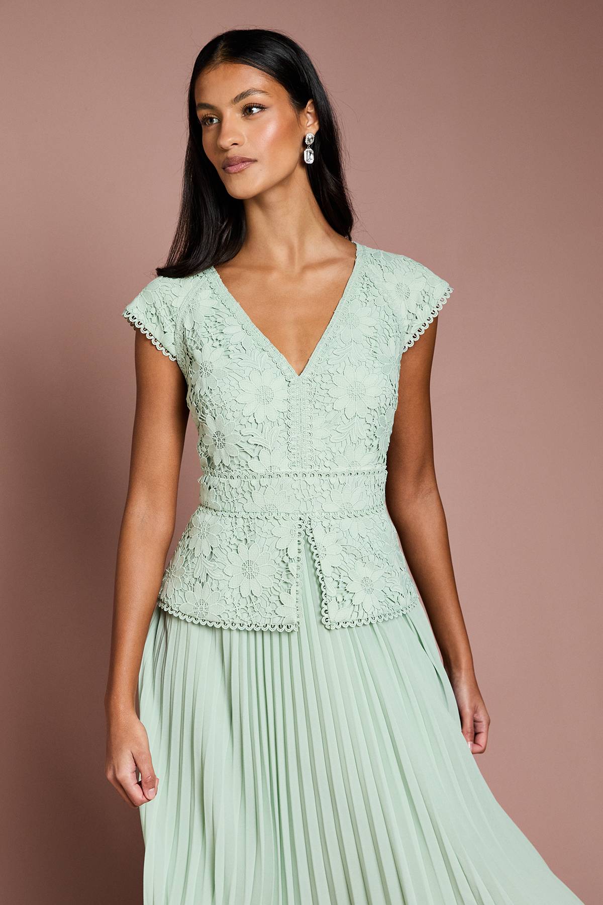 Coast Robe Midi Petite à Décolleté en V avec Corsage en Dentelle et Basque