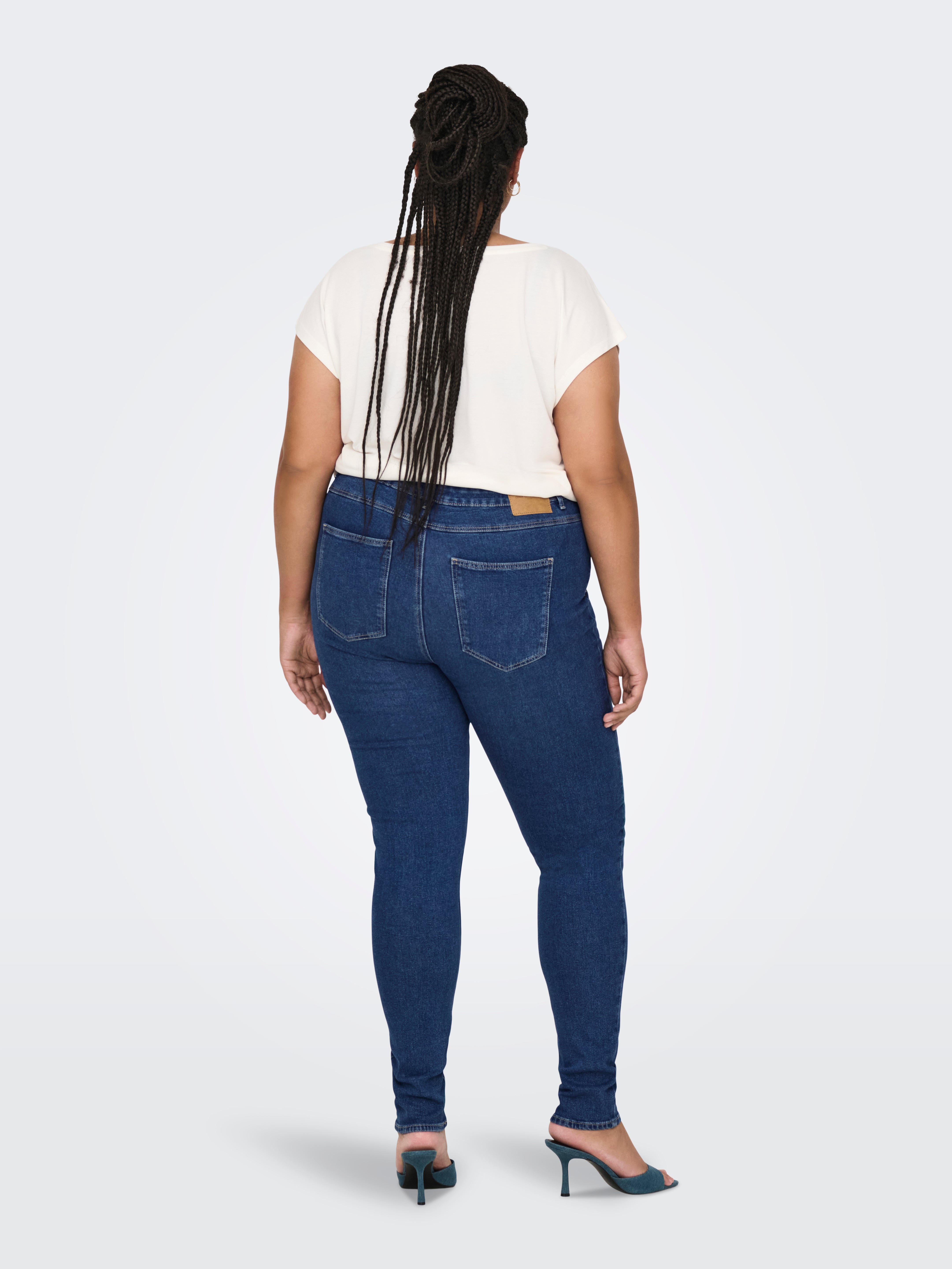 CARLUNA Hohe Taille Skinny Fit Jeans Dark Medium Blue Denim