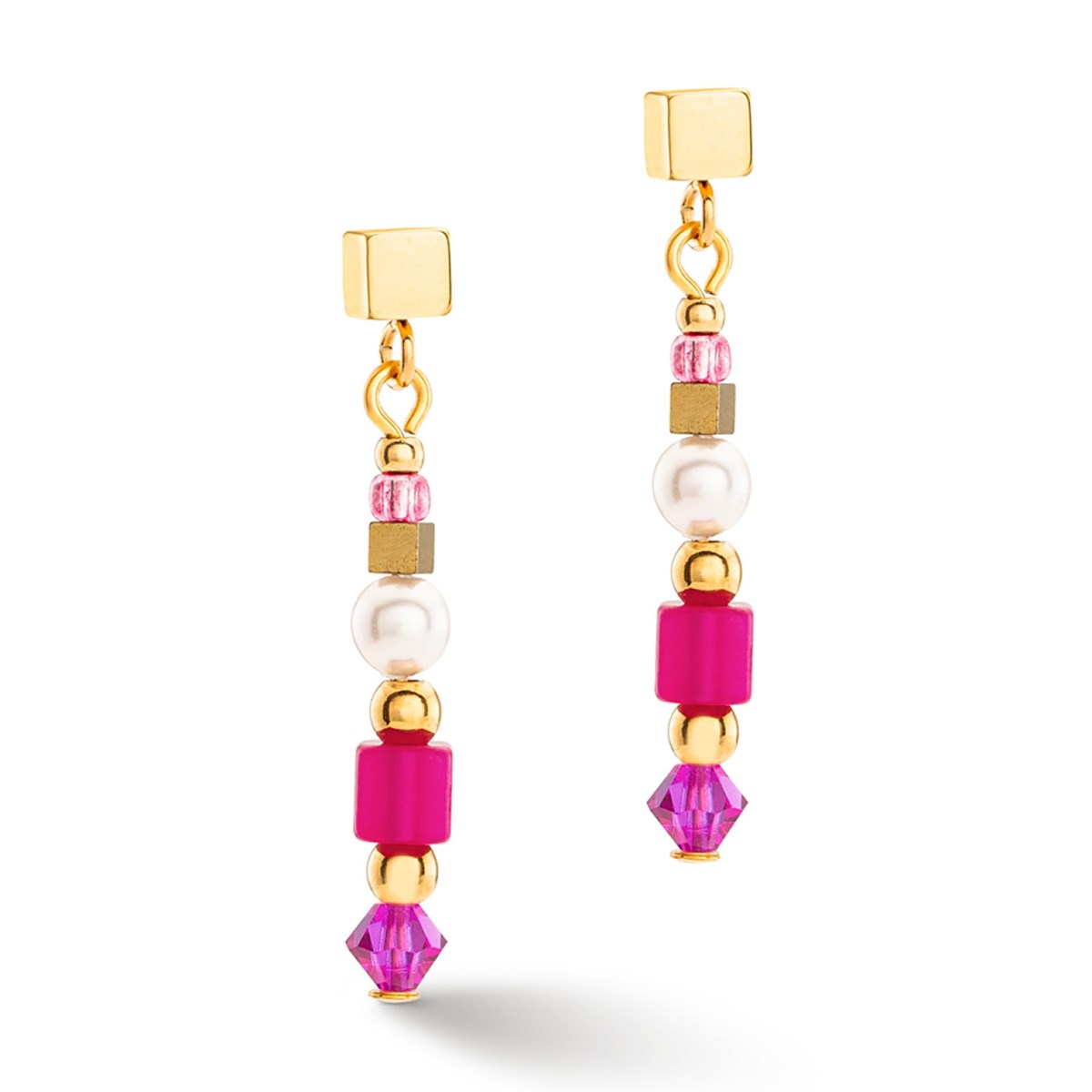 Boucles d'oreilles Coeur de lion Square Stripesdorées et magenta