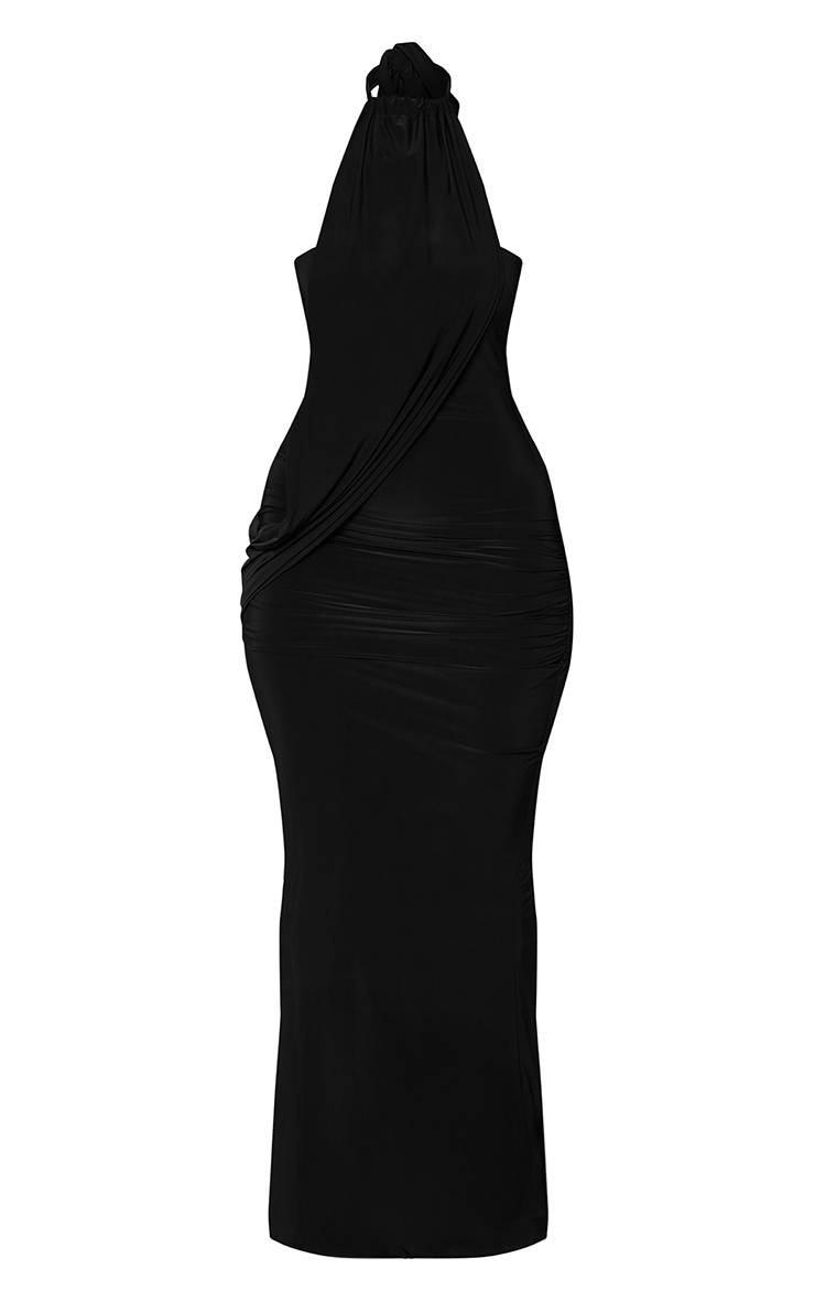 Noir Robe Longue Moulante À Découpes Drapées