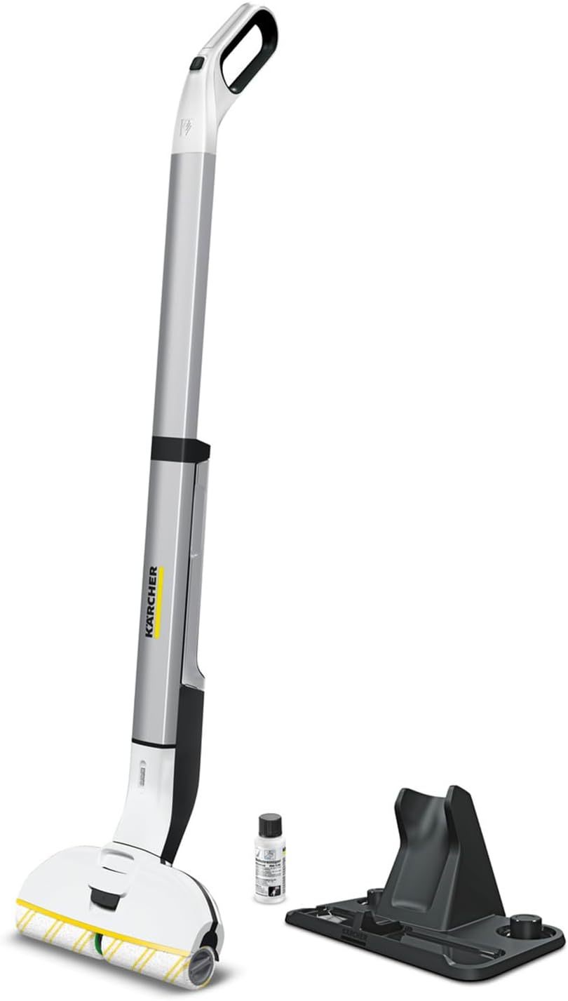 Krcher Elektrischer Wischmopp EWM 2, kabelloser Bodenreiniger mit 2 rotierenden Mikrofaserwalzen, Akkulaufzeit: ca. 20 min, Flchenleistung pro Akkuladung: ca. 60 m, Wei