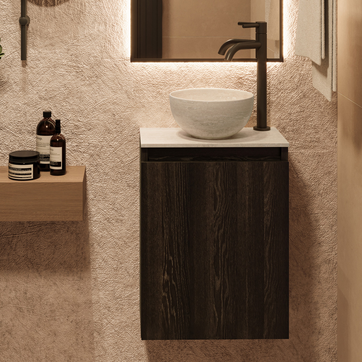 Fontana White Travertin Micro Marble toiletmeubel 40cm kasteel bruin