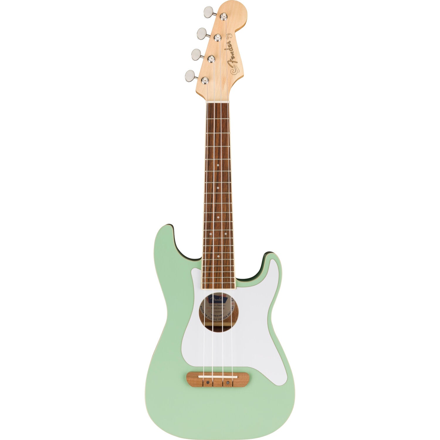Fender Fullerton Strat Uke WN White Pickguard Surf Green elektrisch-akoestische ukelele