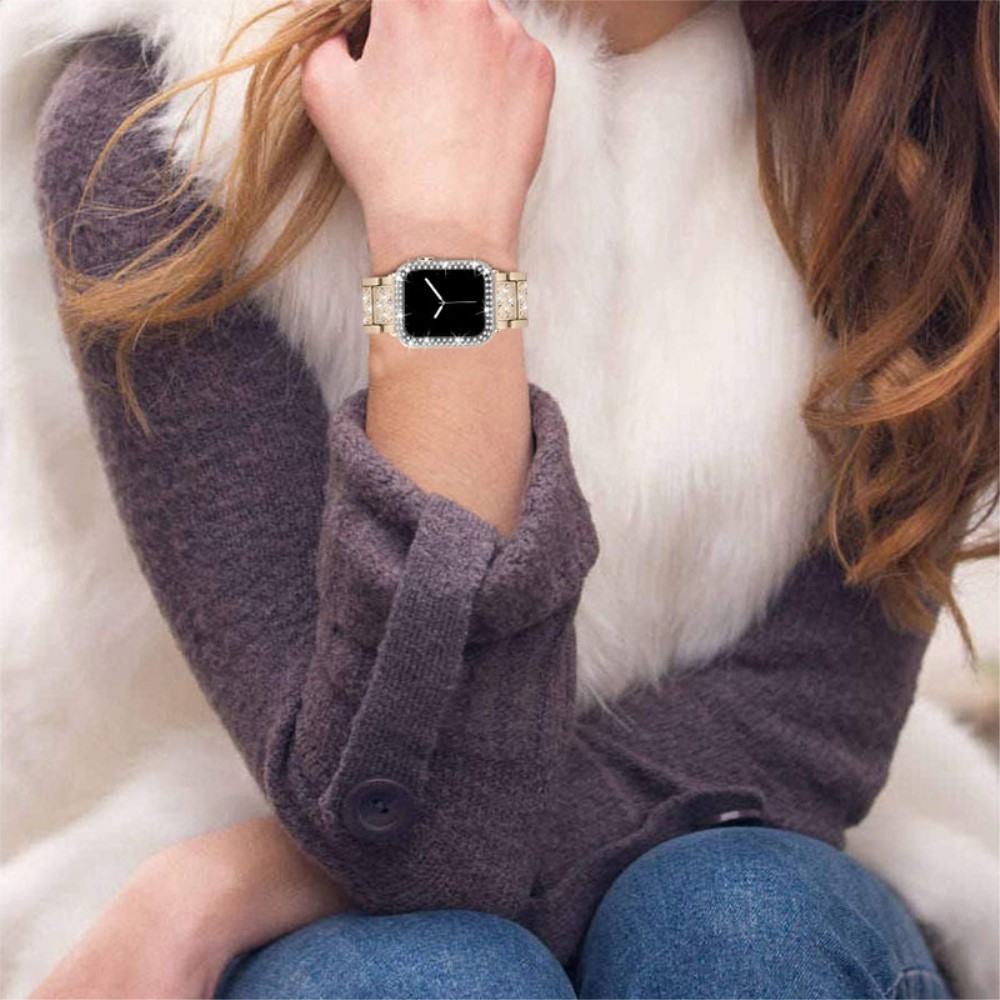 Apple Watch Series 7 (41 mm) Glitzer Edelstahl Armband mit Bumper Hülle - Gold