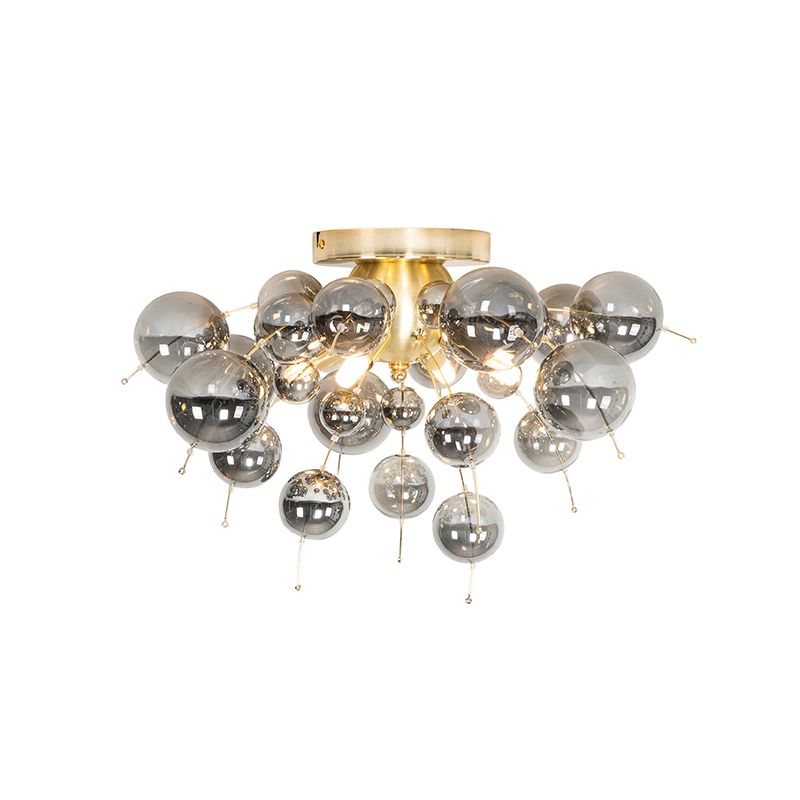 Design plafondlamp messing met smoke glas 4-lichts - Explode