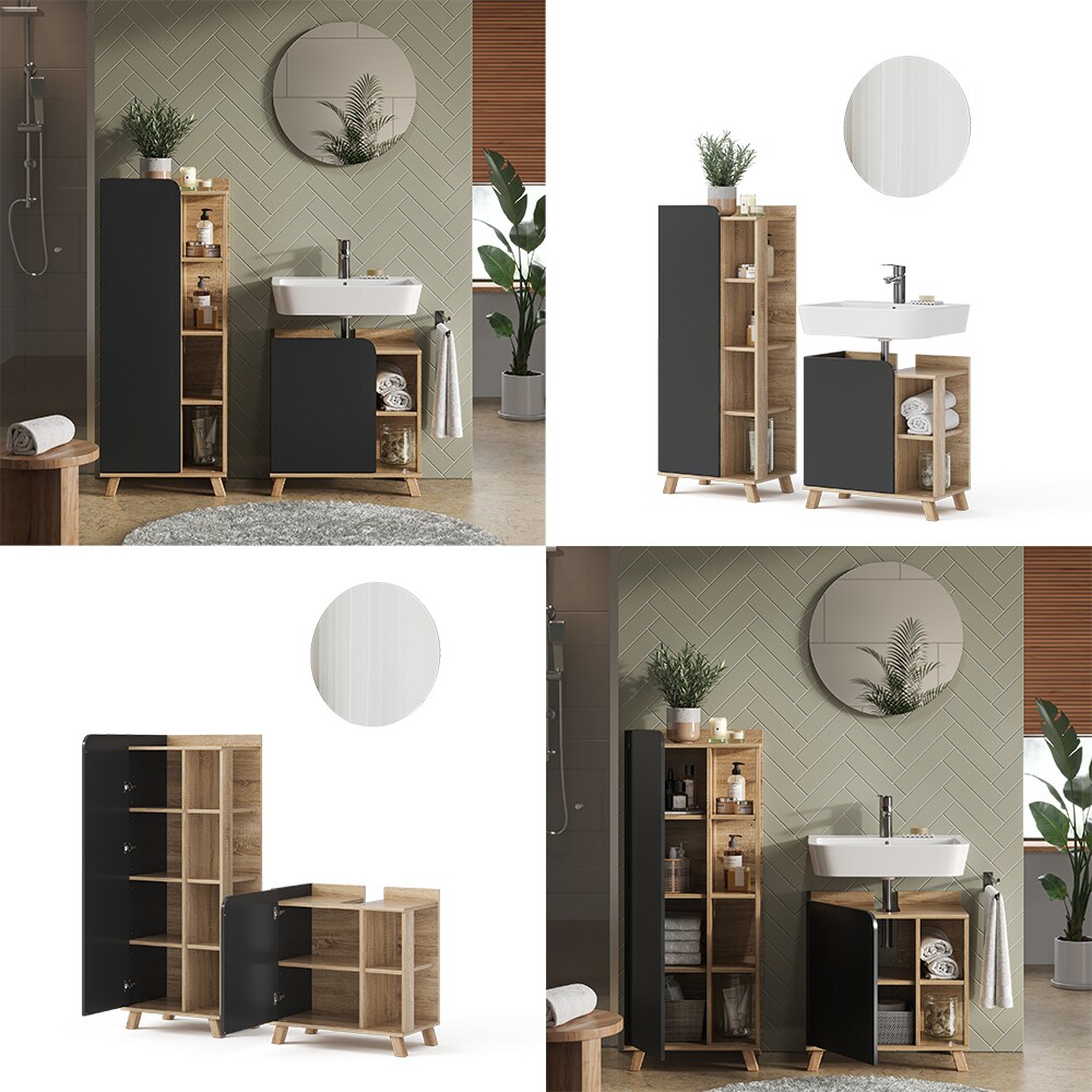 Vicco Badmöbel-Set Karen Sonoma Anthrazit 3 Teile
