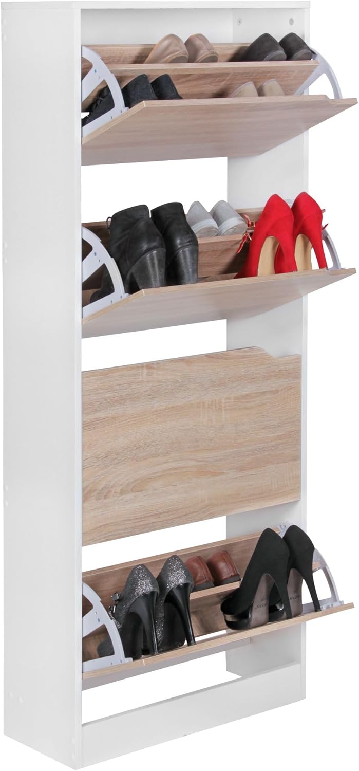Wohnling Schuhschrank mit 4 Fächern zum Klappen Schuhkommode 150 cm Schuhregal für 24 Paar Schuhe Kommode Schuhkipper modern